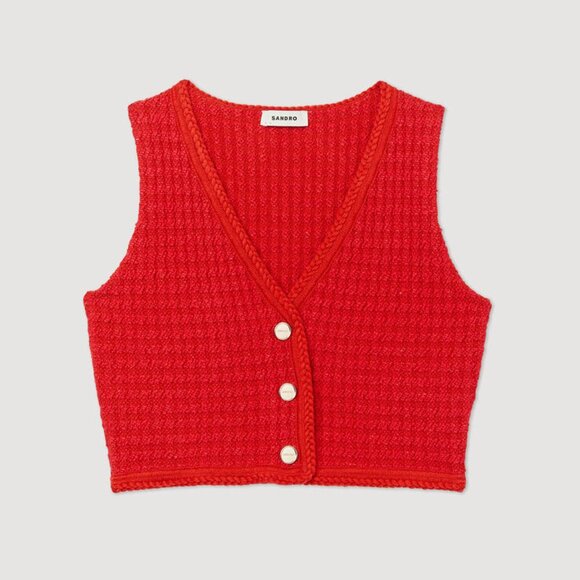 Sandro Red Tweed Knit Vest - Picture 1 of 3